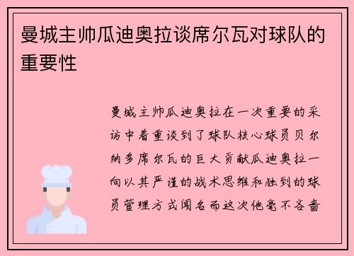 曼城主帅瓜迪奥拉谈席尔瓦对球队的重要性